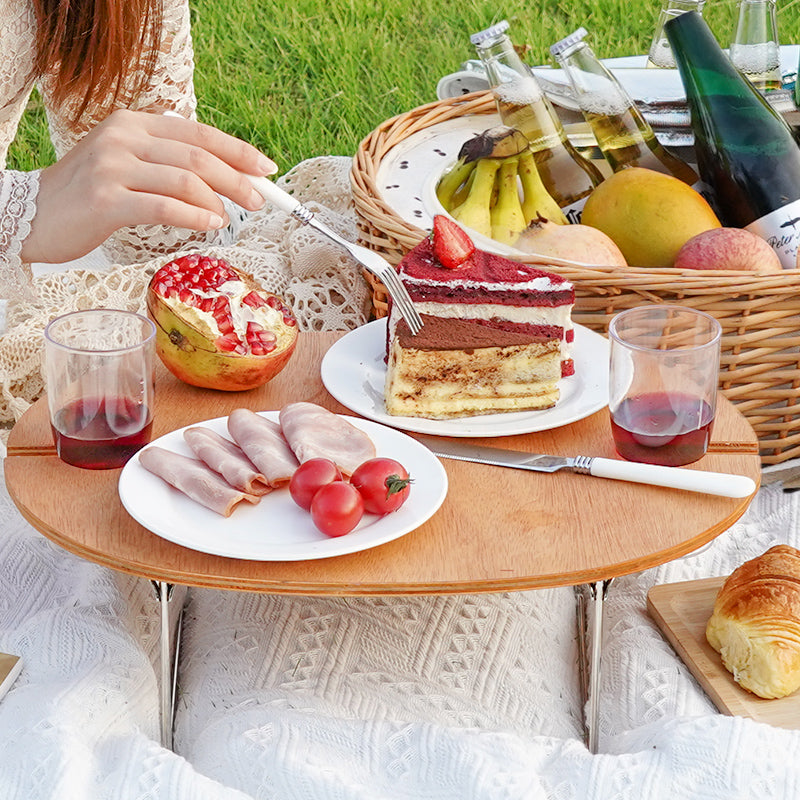 Picnic Basket Set with Foldable Table for 2-Beige