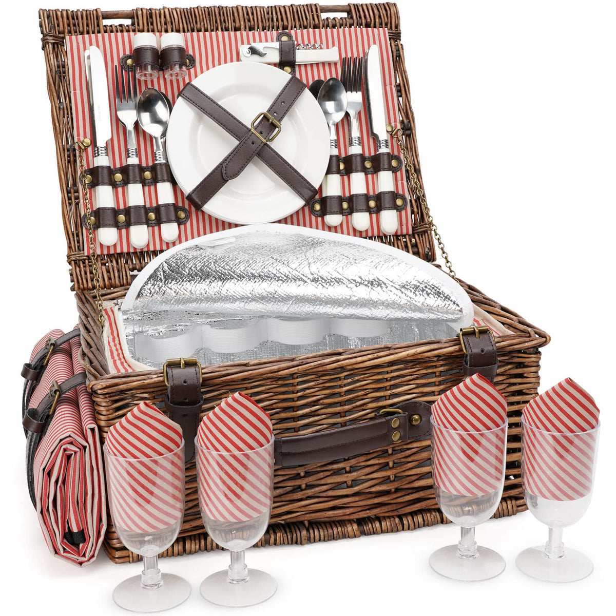 Picnic Basket Set for 4 Persons with Cooler