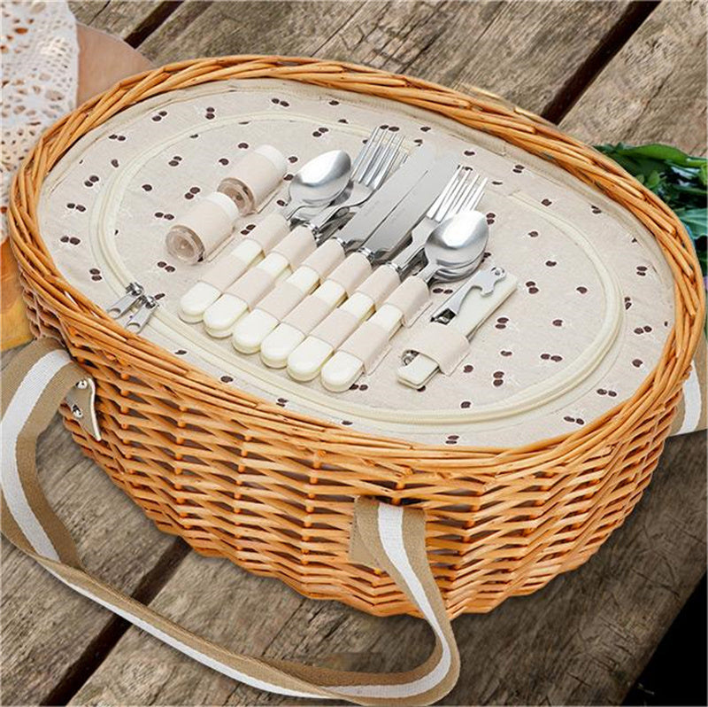 Picnic Basket Set with Foldable Table for 4-Beige
