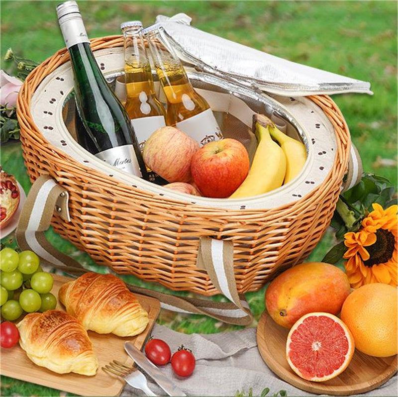 Picnic Basket Set with Foldable Table for 4-Beige