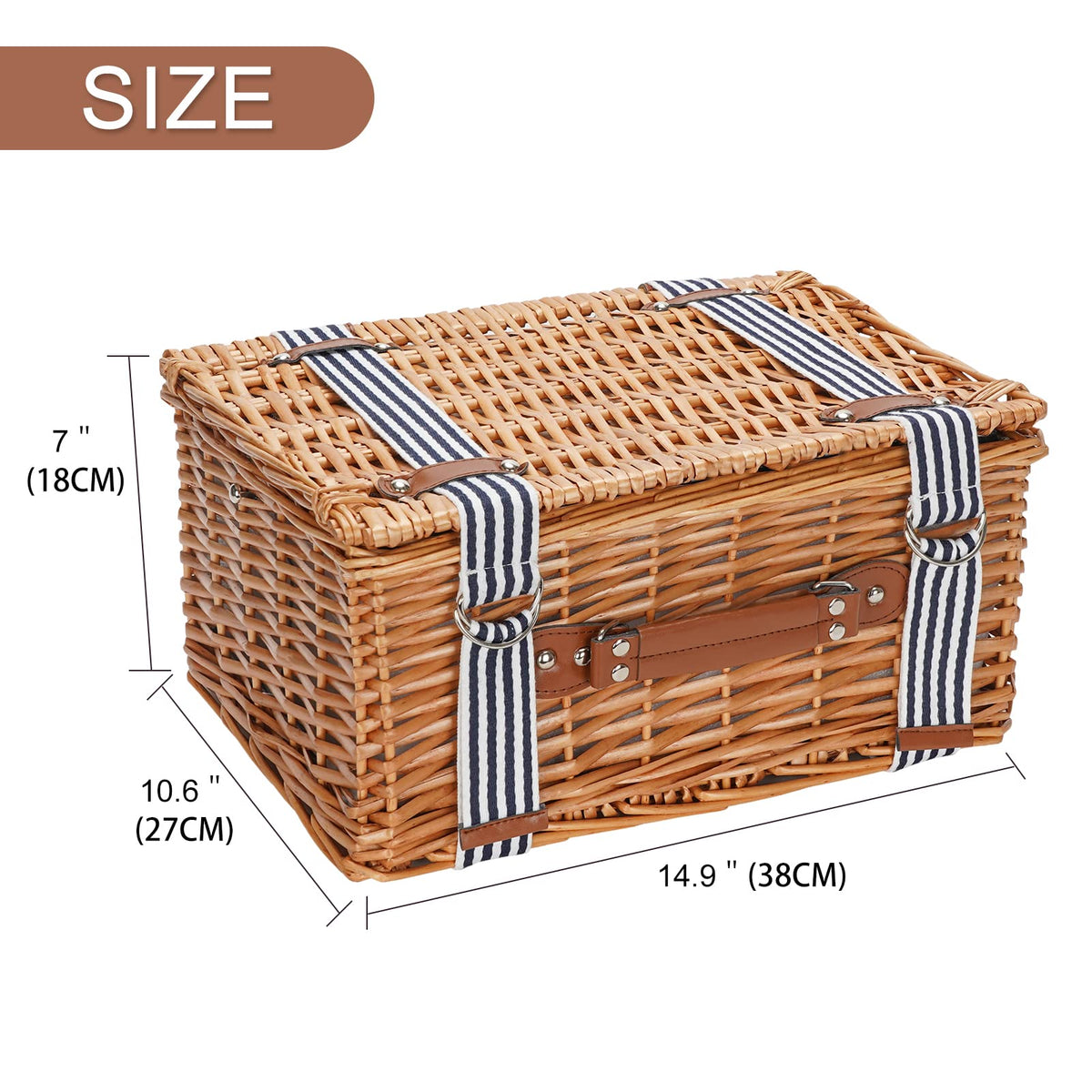 Classical Stripe Wicker Picnic Basket For 2