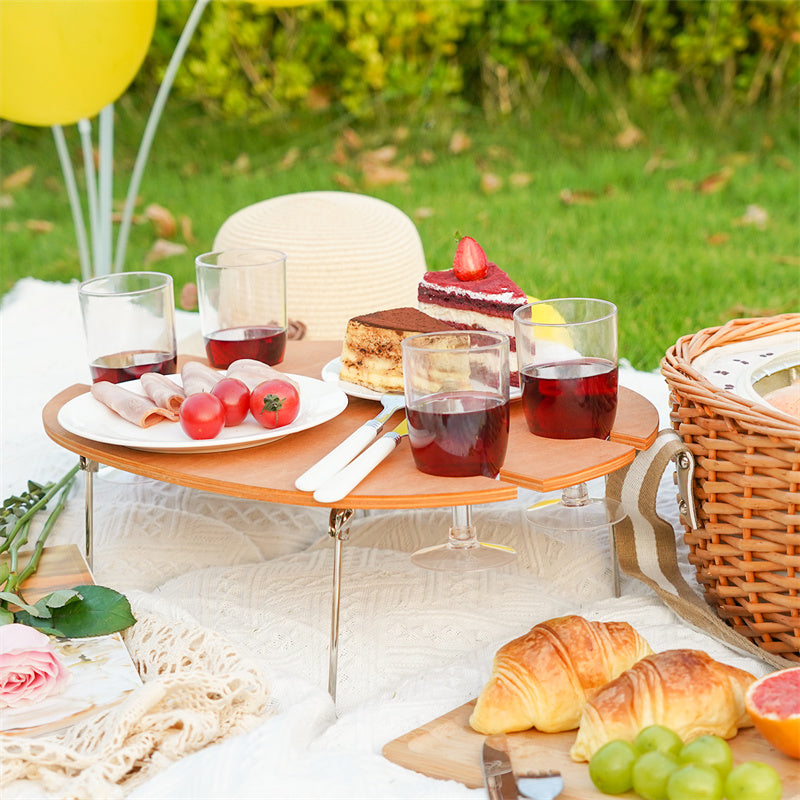 Picnic Basket Set with Foldable Table for 4-Beige