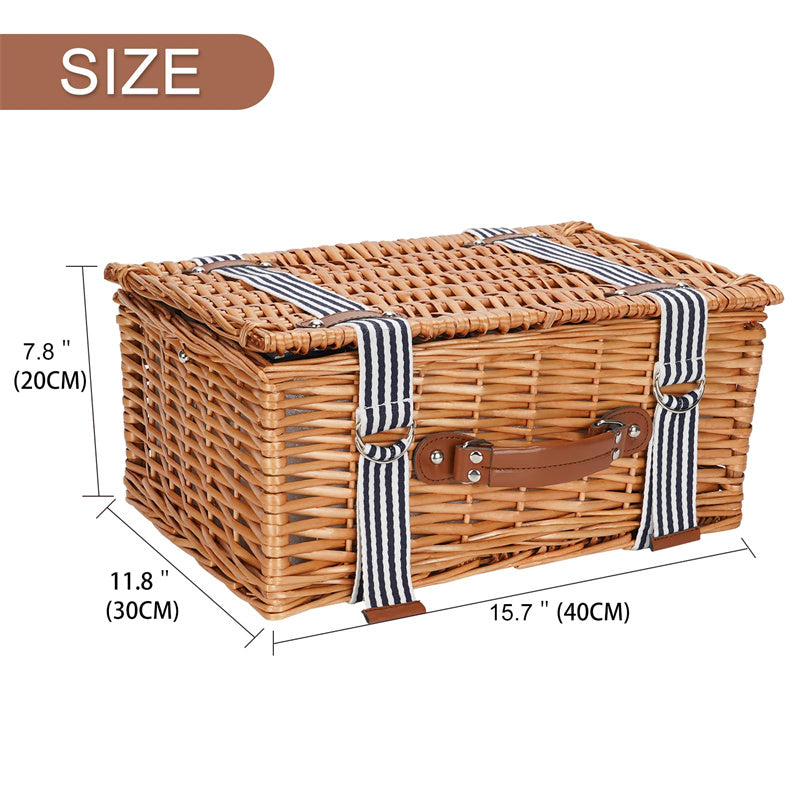 Classical Stripe Wicker Picnic Basket For 4