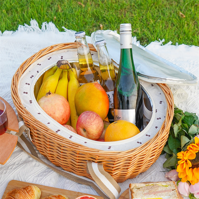 Picnic Basket Set with Foldable Table for 4-Beige