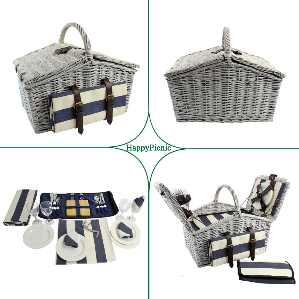 Happypicnic® Picnic Gift Basket -Navy Stripe