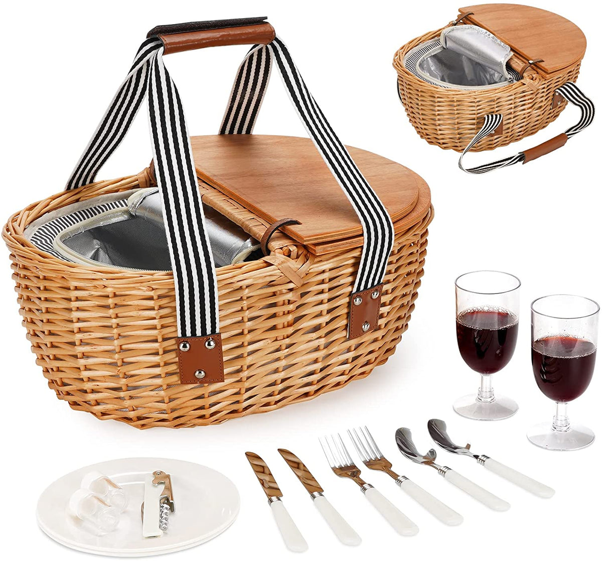 Country Willow Picnic Basket With Cooler-Grey