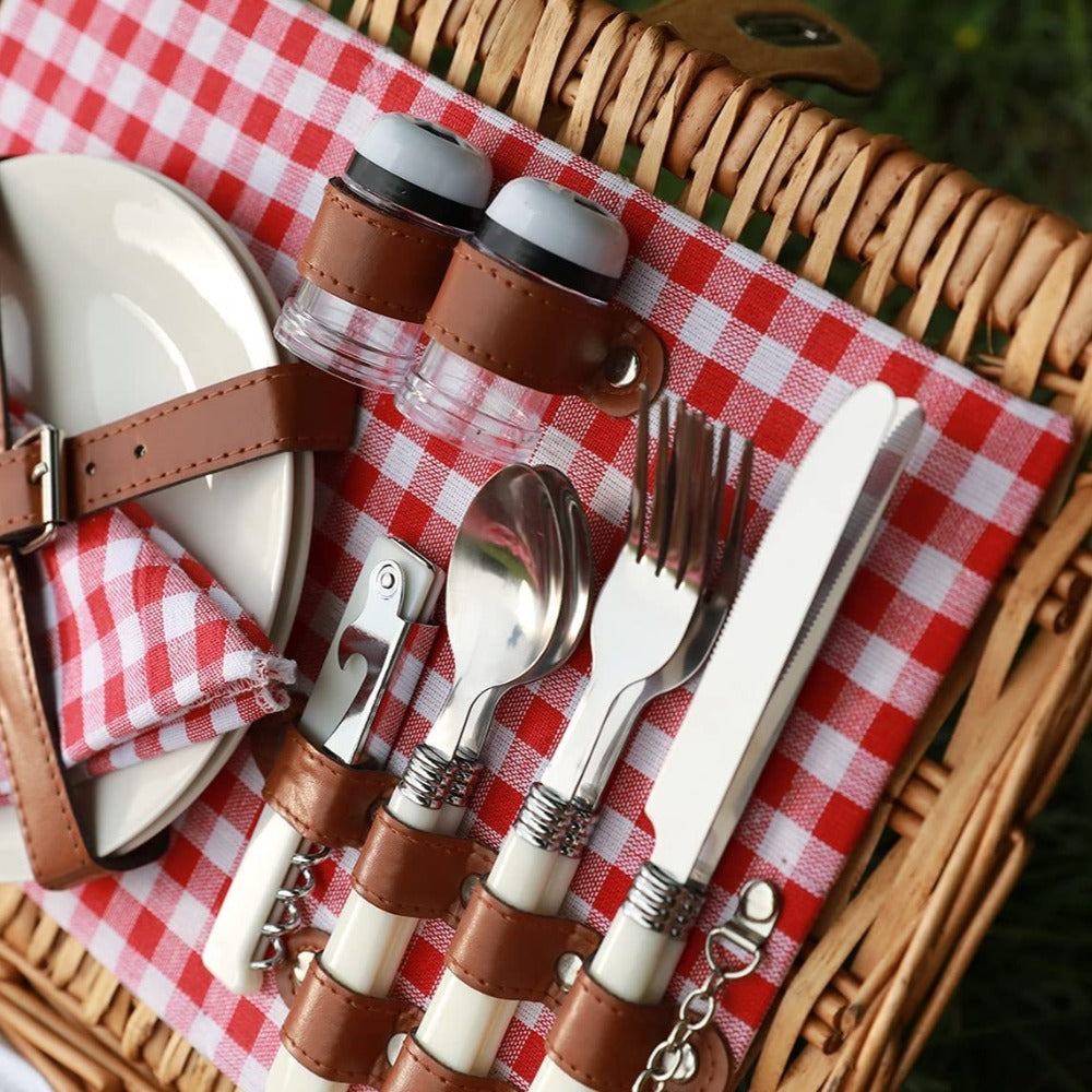 Classical Red Check Picnic Basket For 2