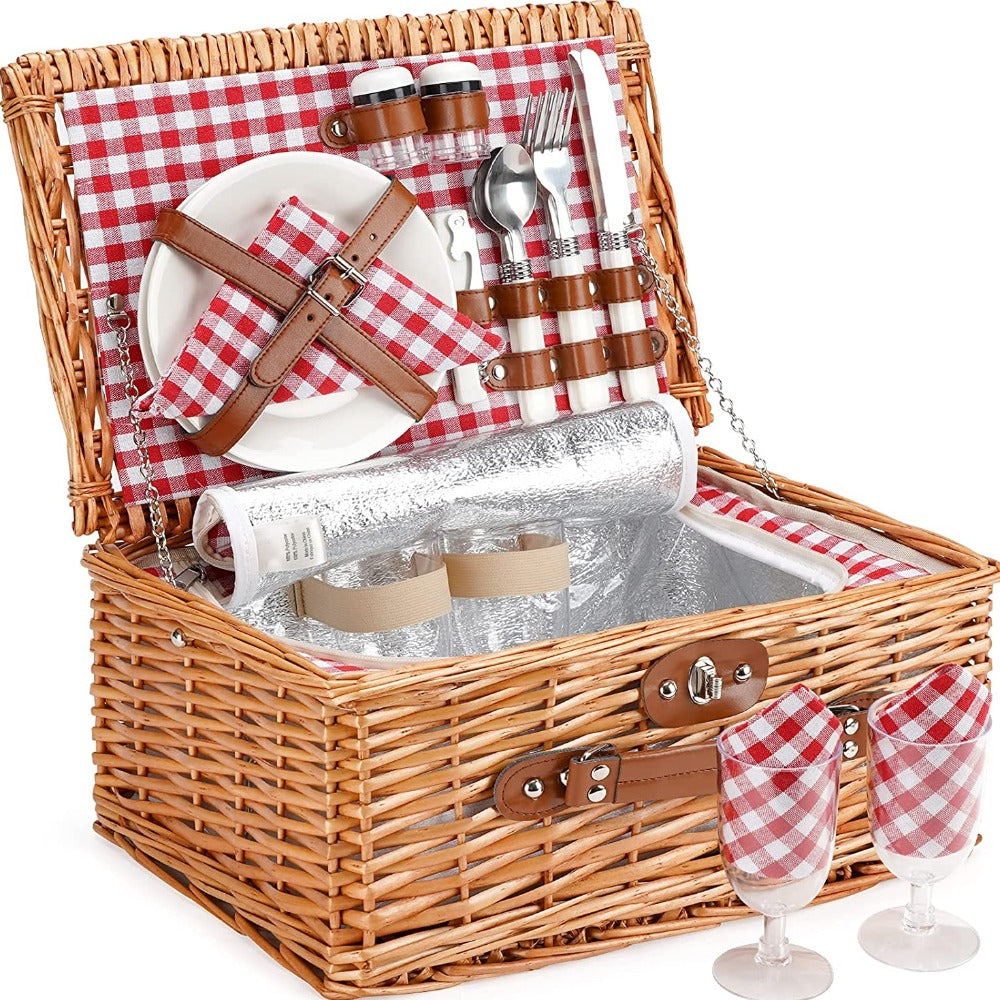 Classical Red Check Picnic Basket For 2