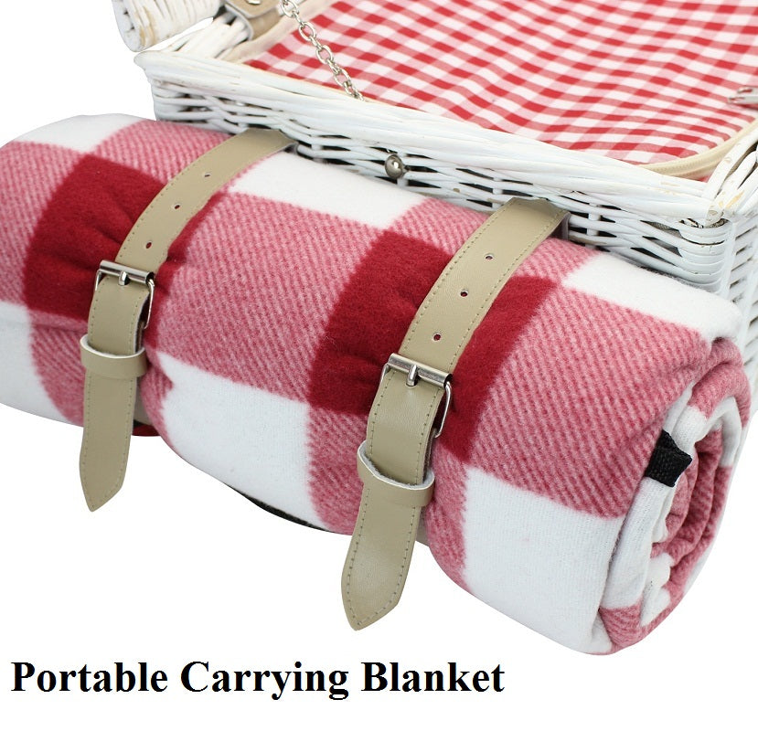 Picnic Wicker Basket with Cooler Red Checkered