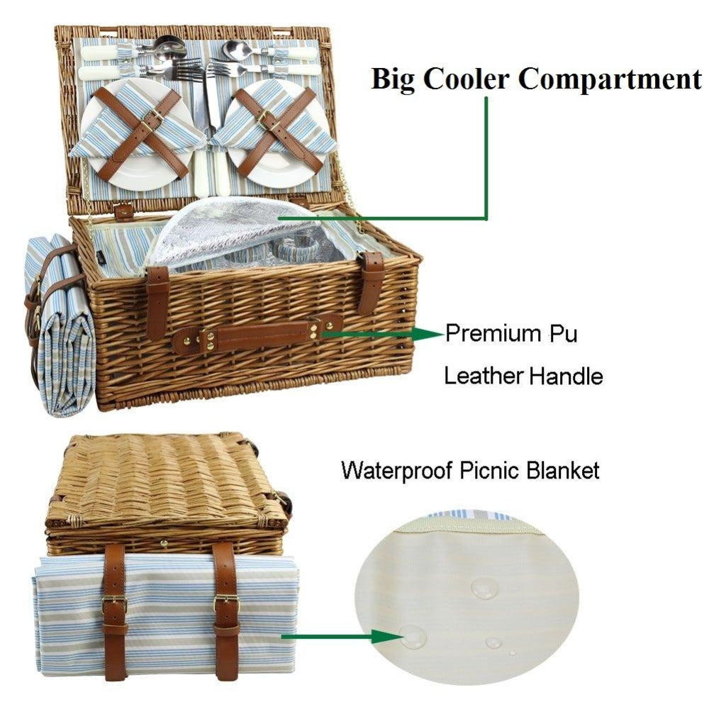 4 Person Classical Picnic Wicker Basket with Cooler