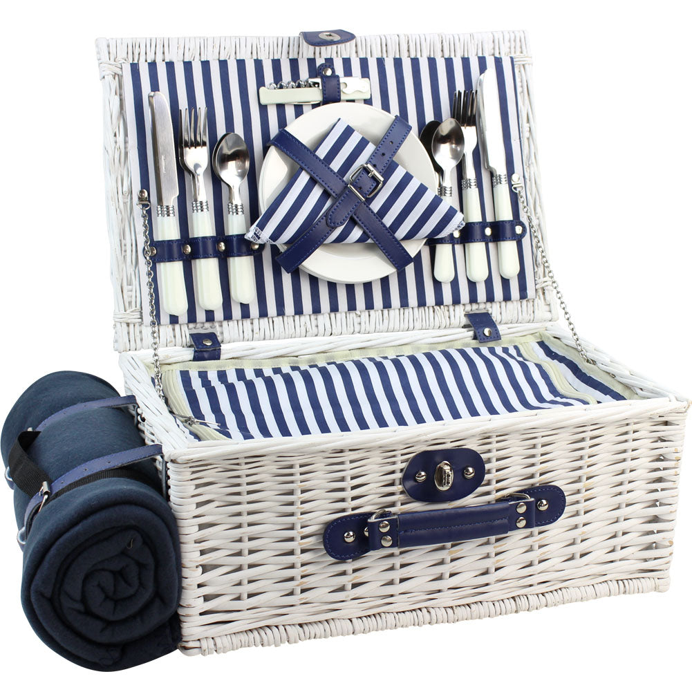 Wicker Picnic Basket Sets for 4 Persons-White