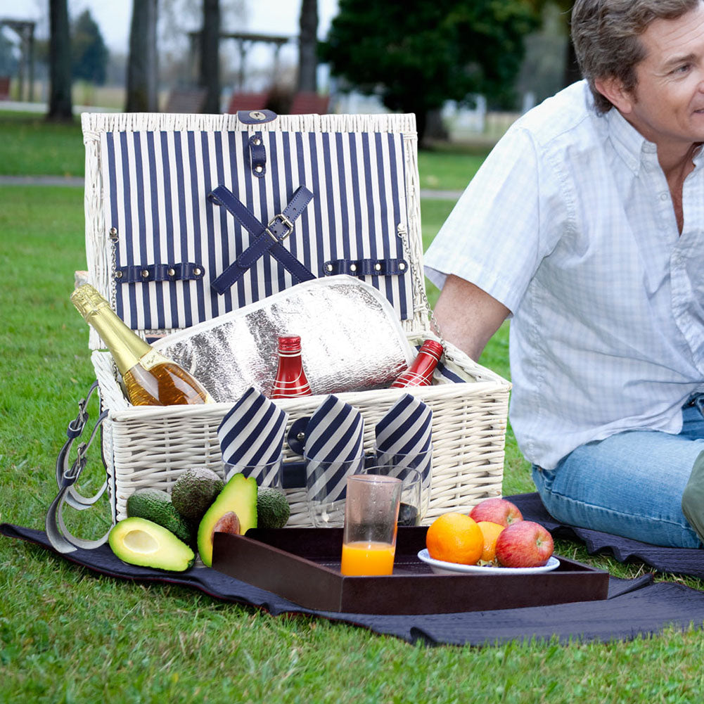 Wicker Picnic Basket Sets for 4 Persons-White