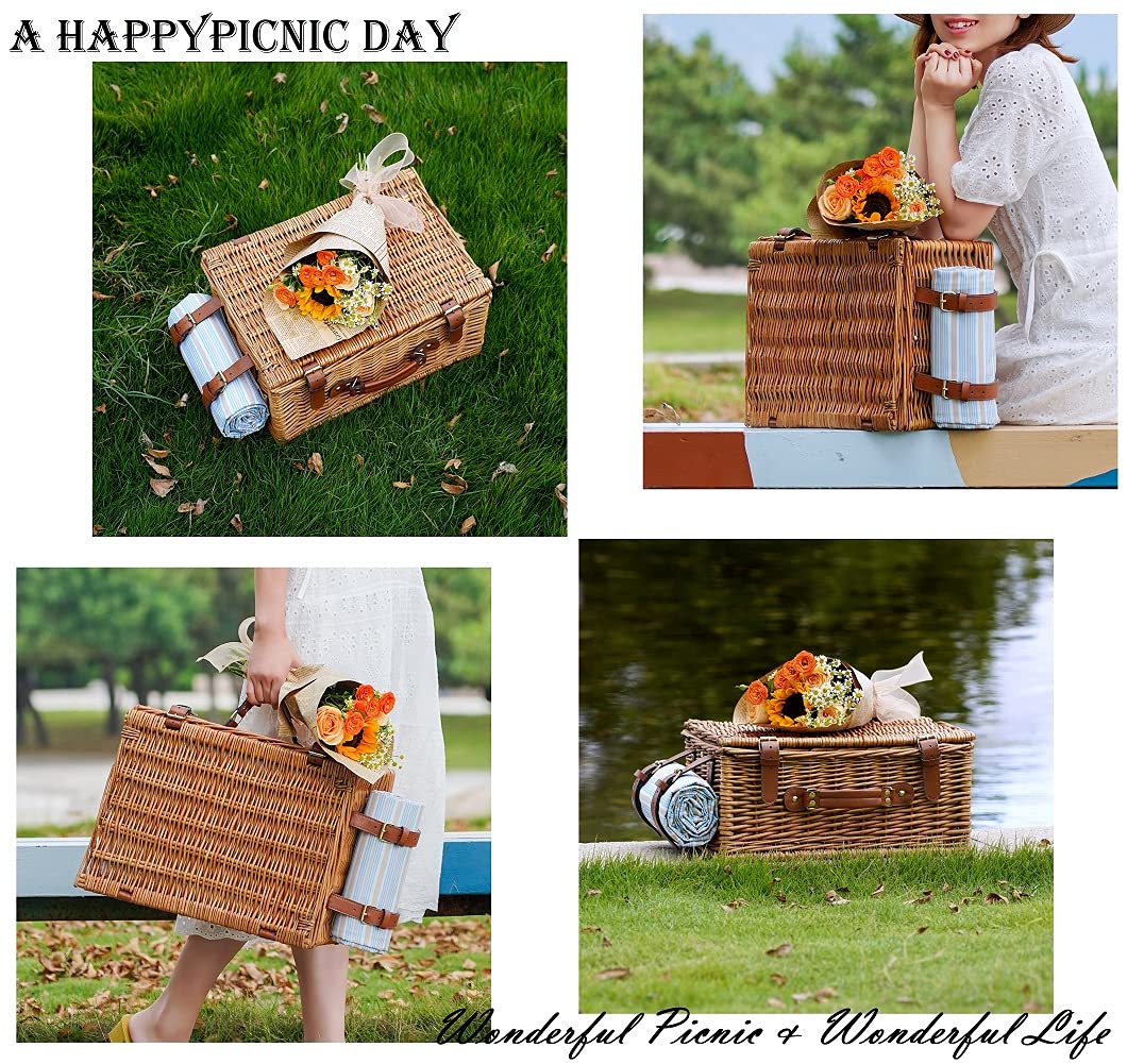 Wicker Picnic Basket Set for 4 Persons