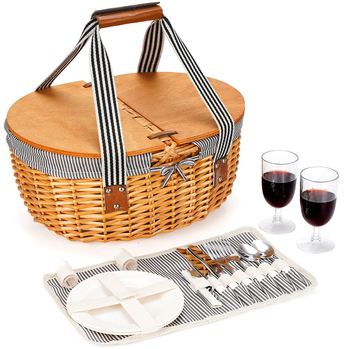 Country Style Wicker Picnic Basket Set for 2