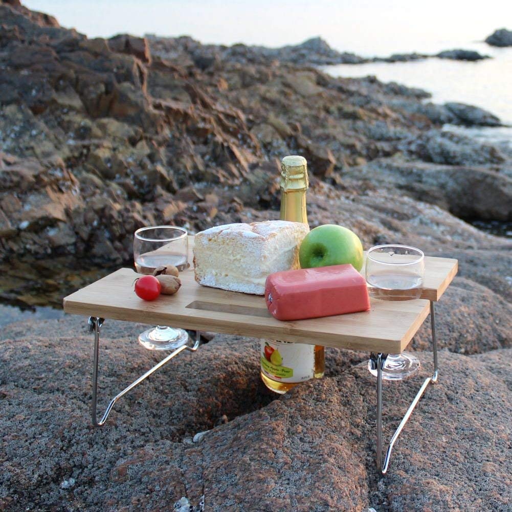 HappyPicnic® Portable and Foldable Wine Table For 2
