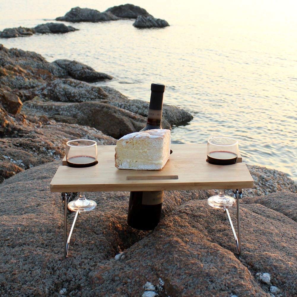 HappyPicnic® Portable and Foldable Wine Table For 2