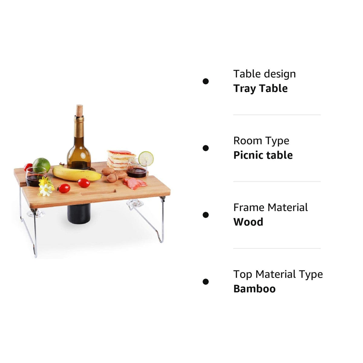 HappyPicnic® Portable and Foldable Wine Table For 2