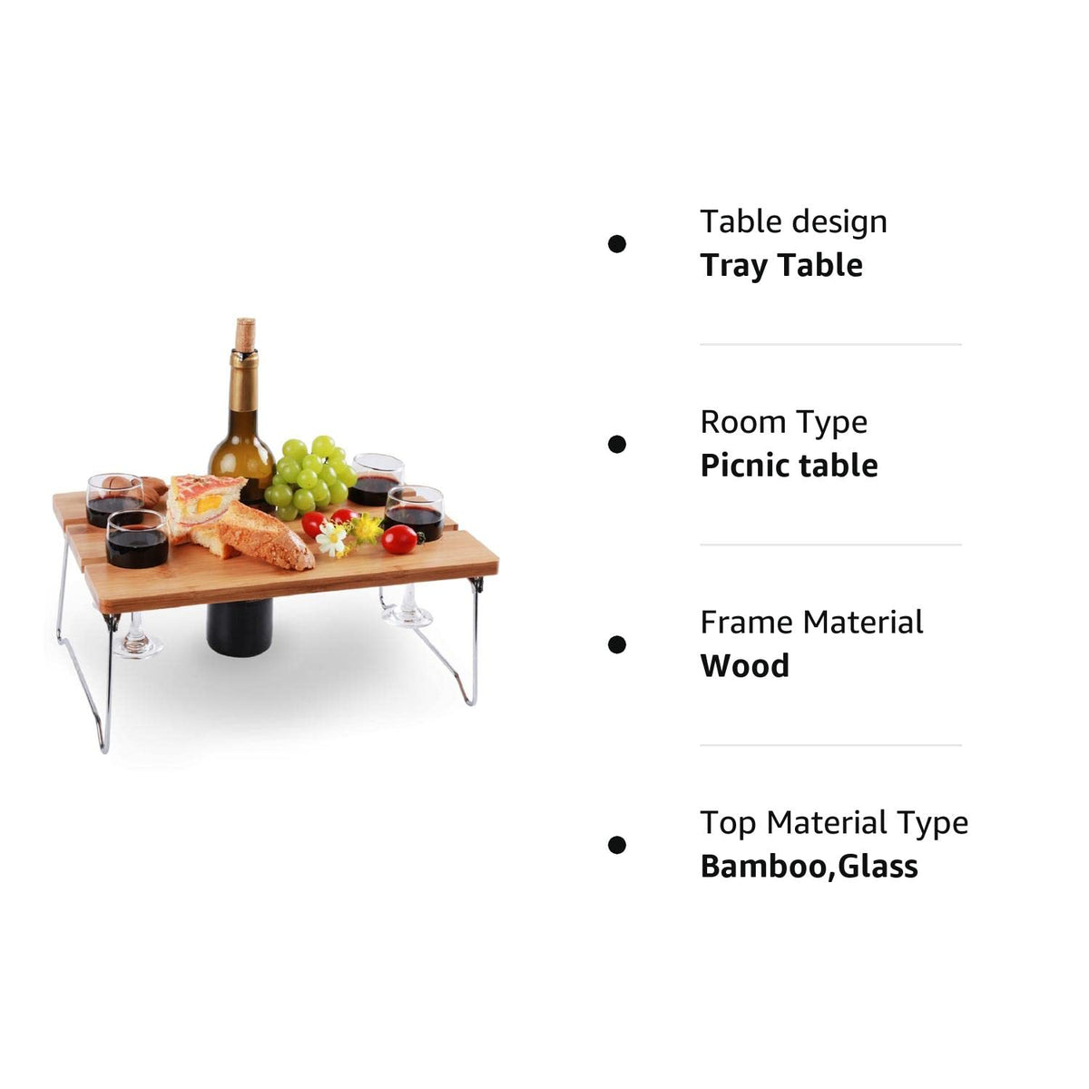 HappyPicnic® Portable and Foldable Wine Table For 4