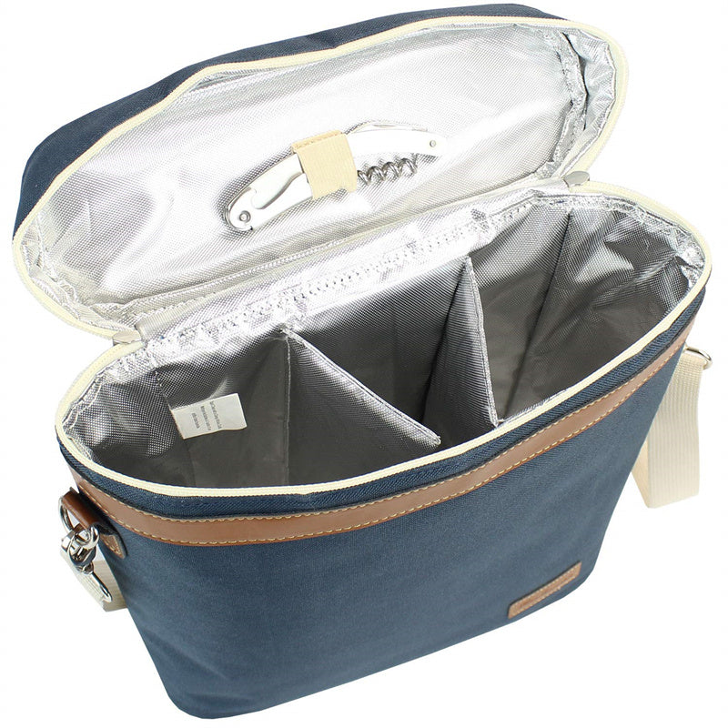 3 Bottle Insulated Wine Tote Cooler Bag-Navy Blue