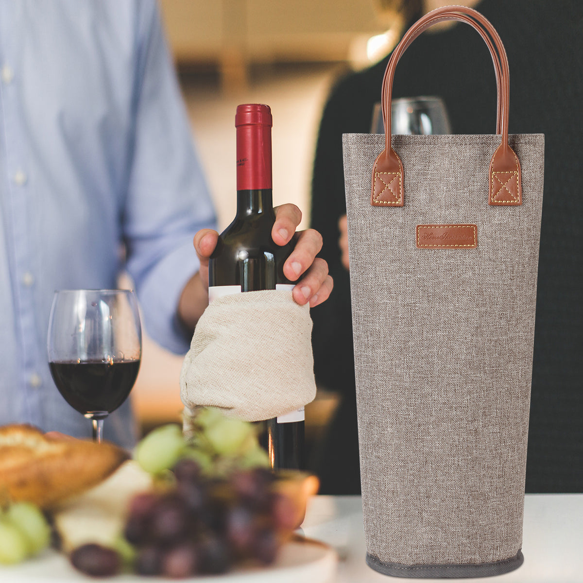 Single Bottle Insulated Wine Tote-Brushed Khaki