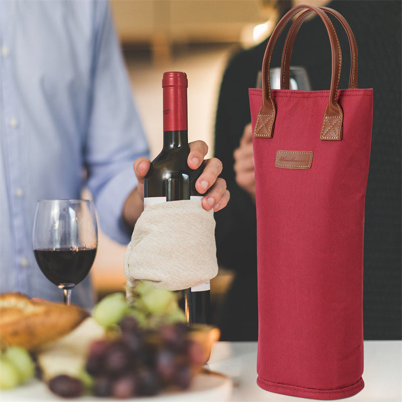 Single Bottle Insulated Wine Tote-Red