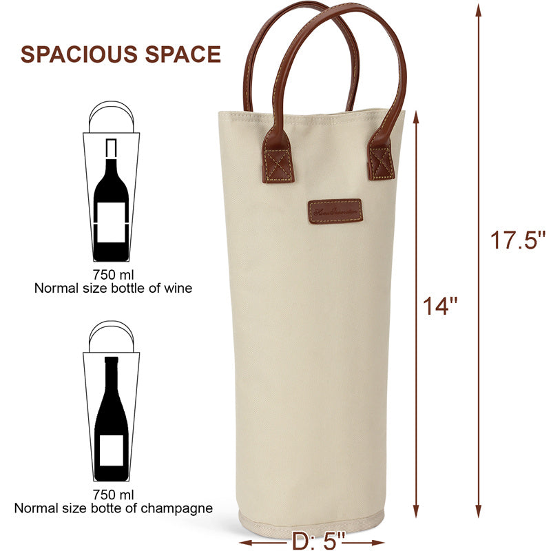 Single Bottle Insulated Wine Tote-White
