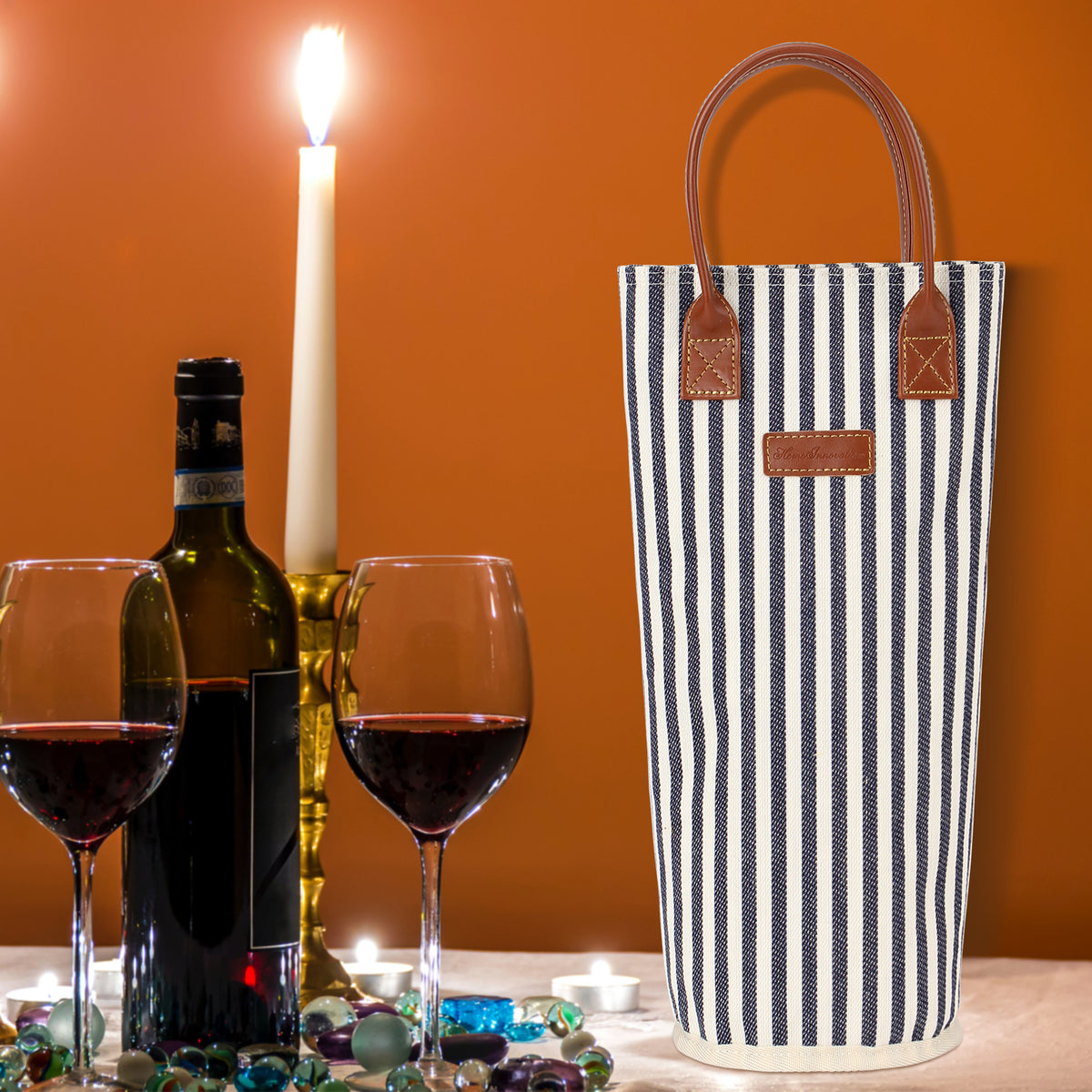 Single Bottle Insulated Wine Tote-Srtipe