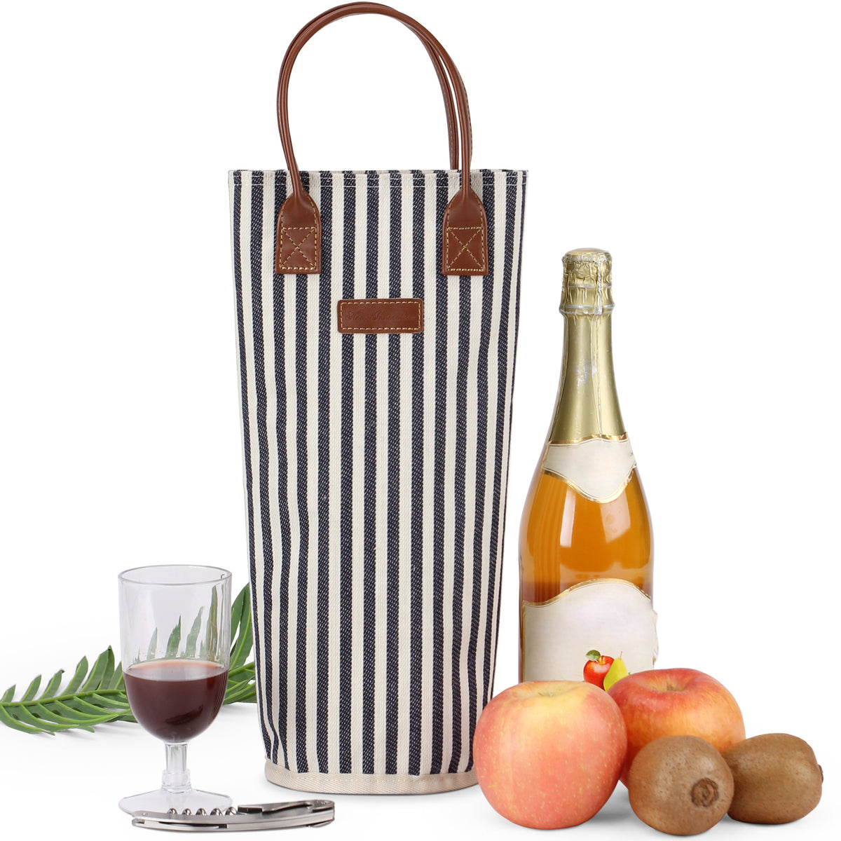 Single Bottle Insulated Wine Tote-Srtipe