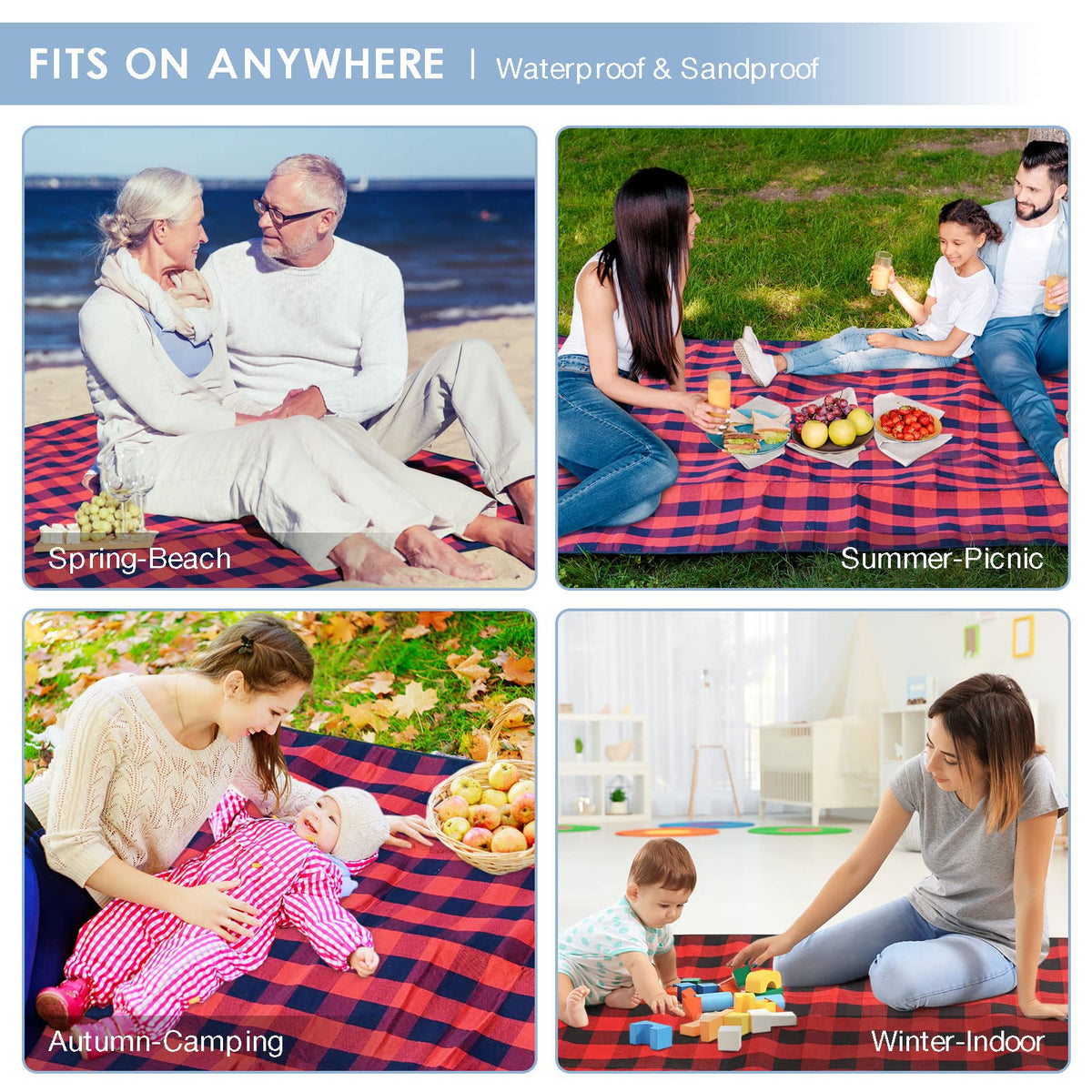 Waterproof Picnic Blanket-Red Plaid