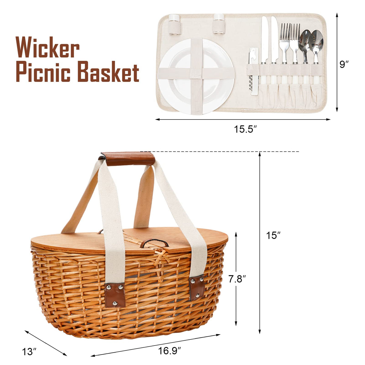 Country Willow Picnic Basket With Cooler-White