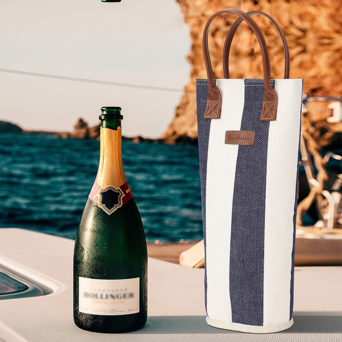 Single Bottle Insulated Wine Tote-Wide Srtipe