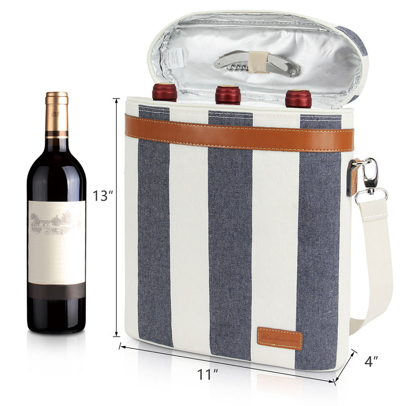 3 Bottle Insulated Wine Tote Cooler Bag