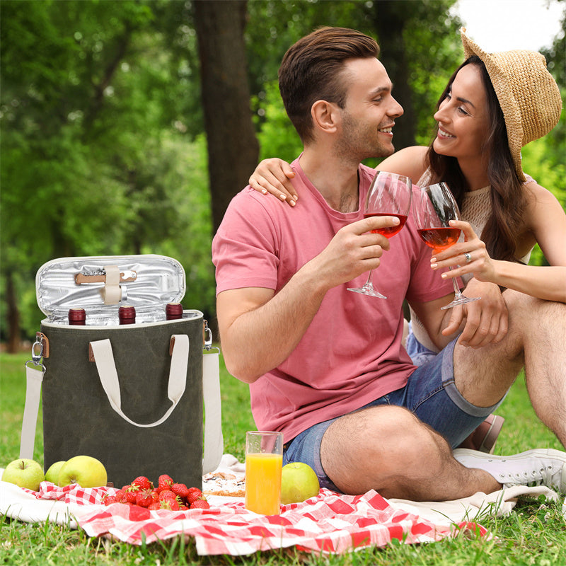 3 Bottle Insulated Wine Tote Cooler Bag-Green