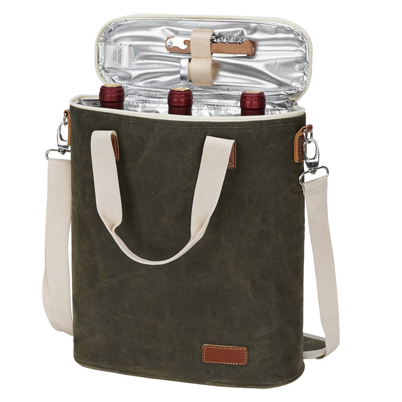 3 Bottle Insulated Wine Tote Cooler Bag-Green