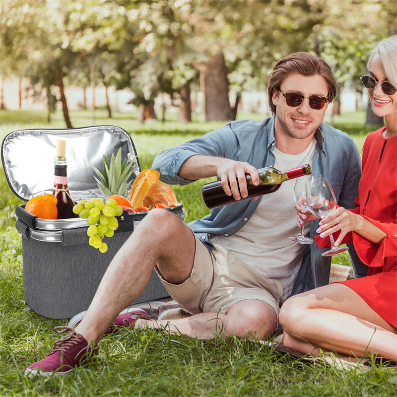 Leakproof Picnic Cooler with Waterproof Beach Blanket-Grey