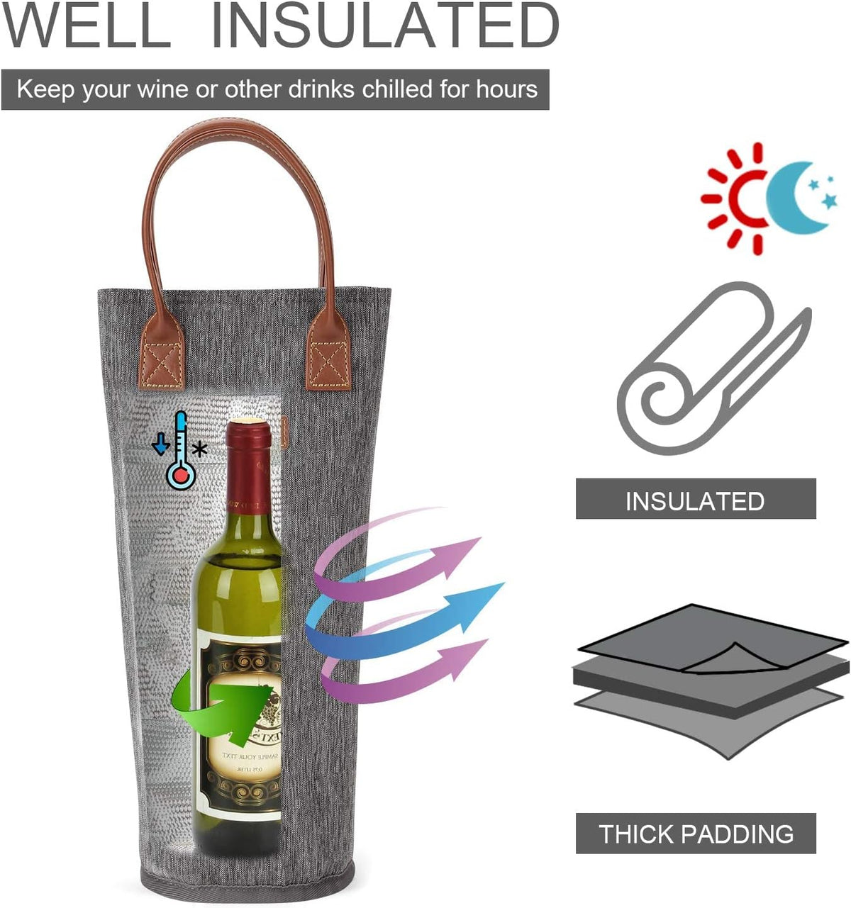 4 Pack - Single Bottle Insulated Wine Tote