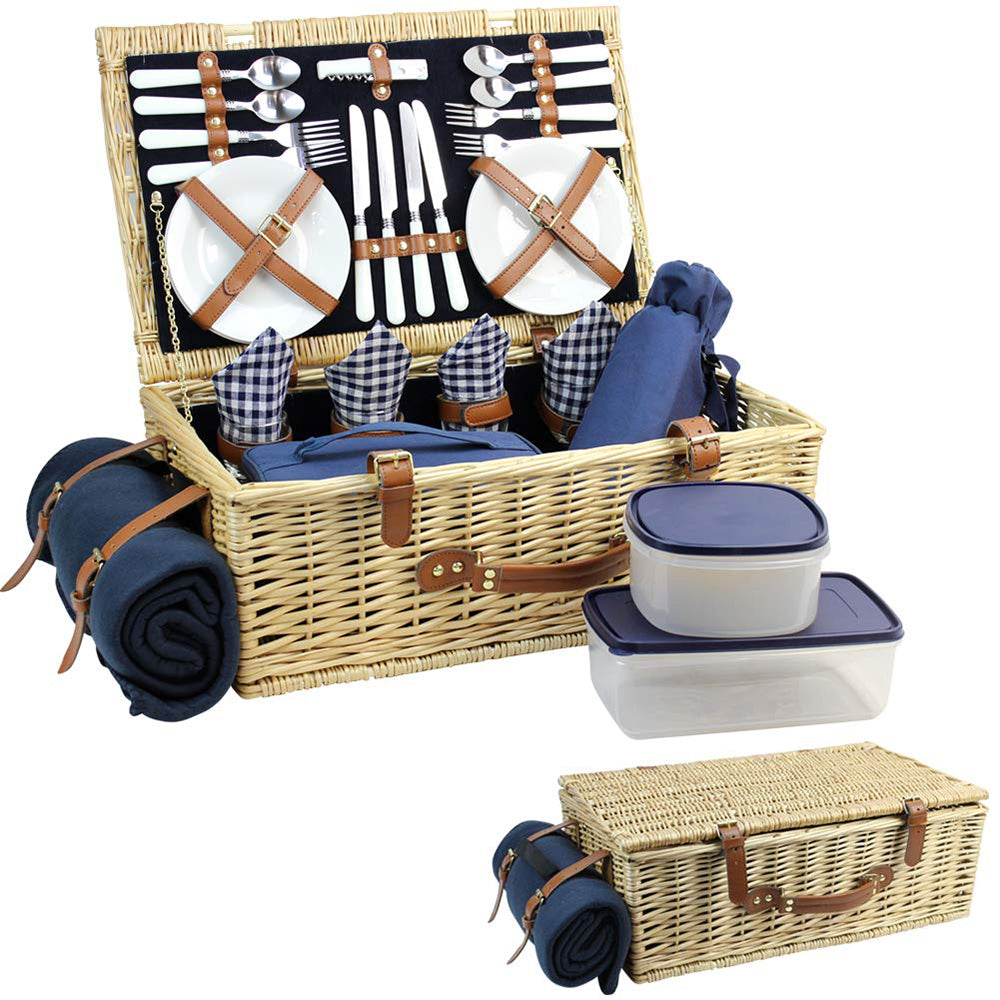 Happypicnic® Deluxe Willow Picnic Basket Set for 4