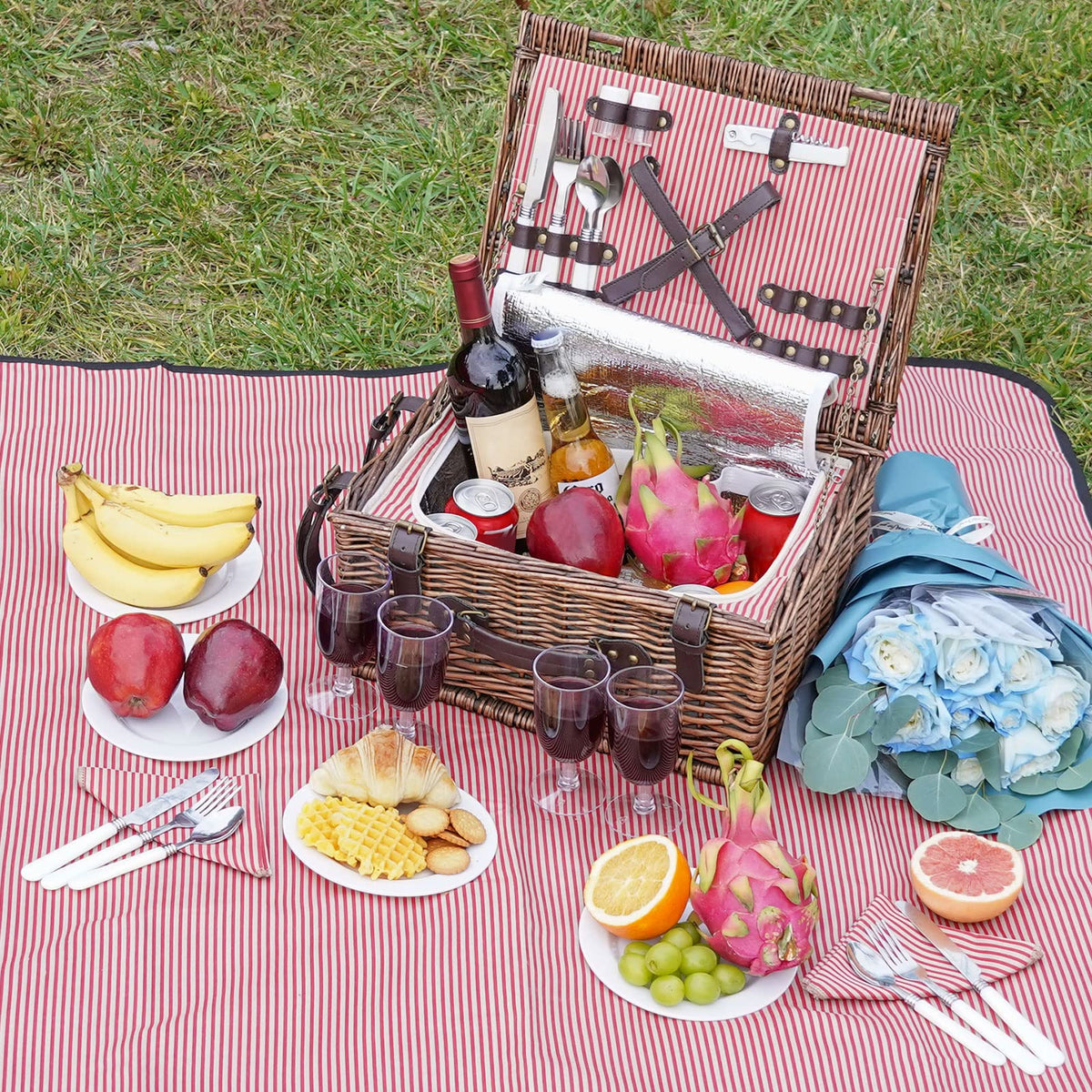 Picnic Basket Set for 4 Persons with Cooler