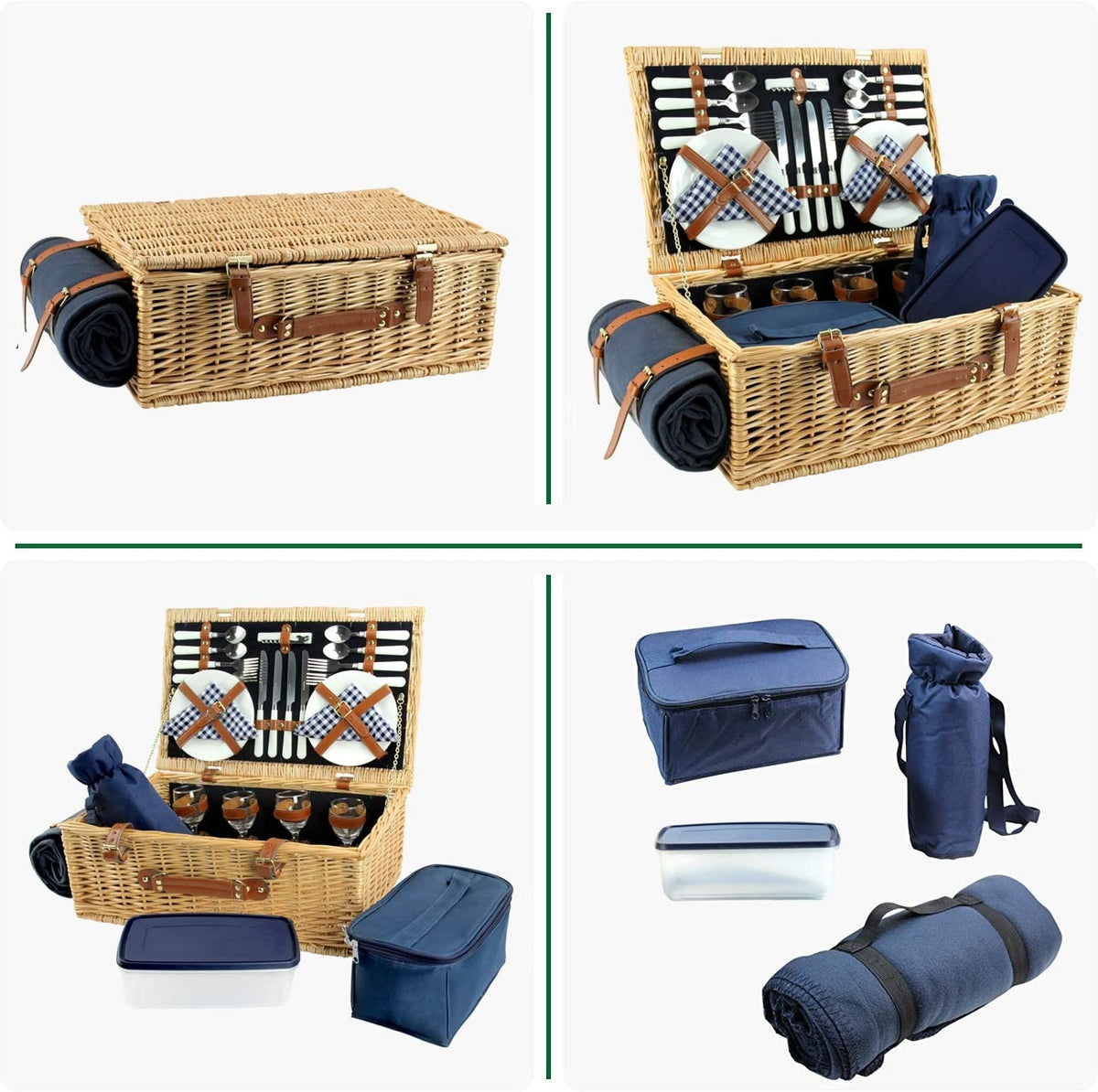 Natural  Wicker picnic basket for 4 persons