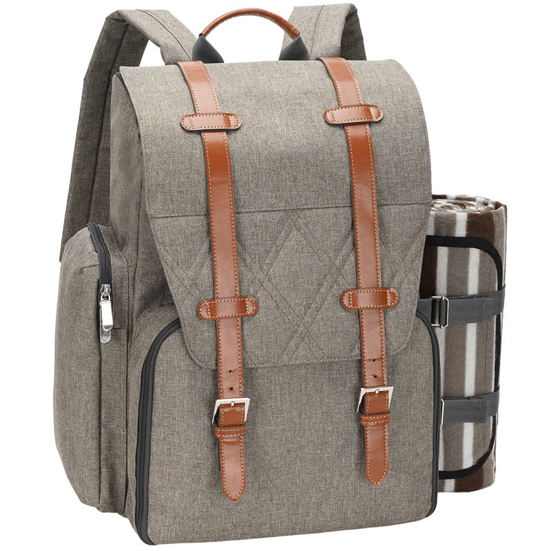 Picnic Backpack for 4 Person with Large Insulated Cooler Bag-Beige