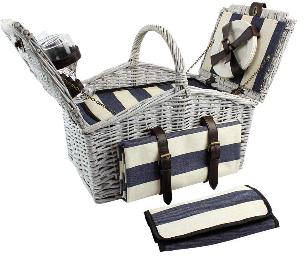 Happypicnic® Picnic Gift Basket -Navy Stripe