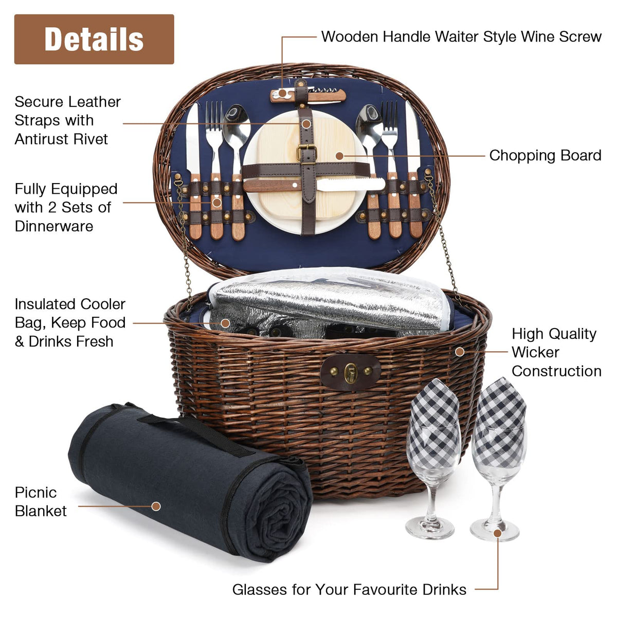 Unique Willow Picnic Basket for 2 Persons