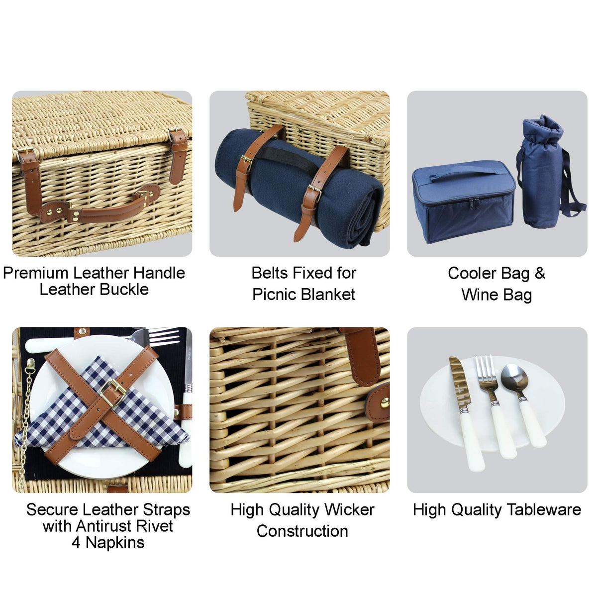 Happypicnic® Deluxe Willow Picnic Basket Set for 4