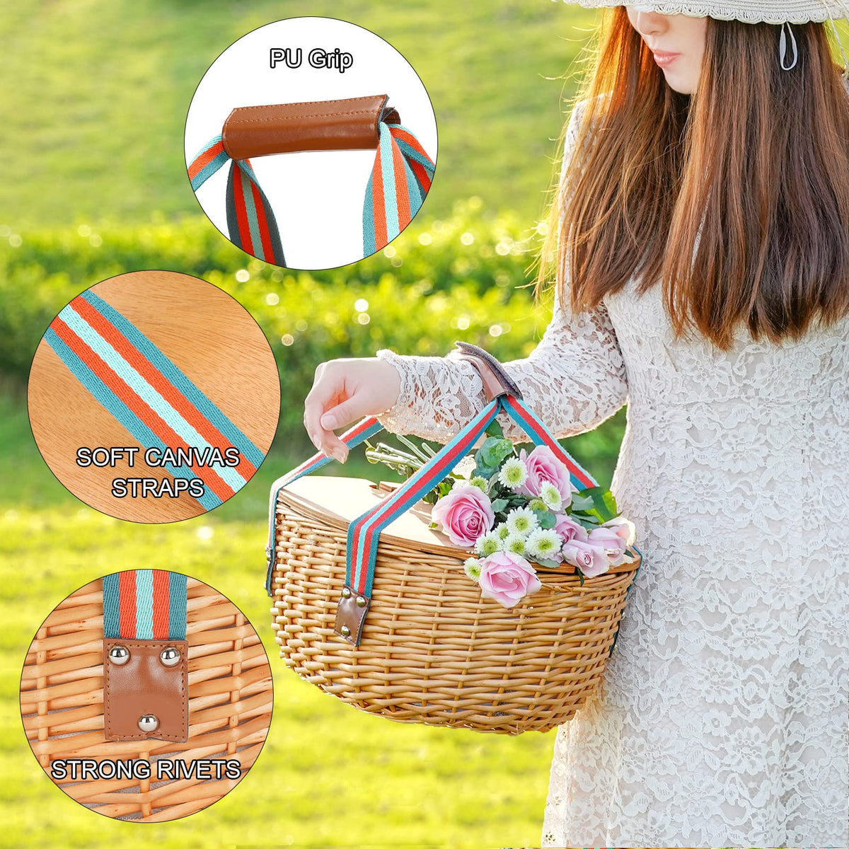 Picnic Basket Set with Foldable Table for 4-Blue