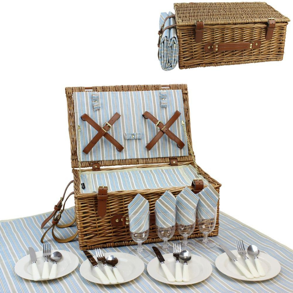 4 Person Classical Picnic Wicker Basket with Cooler