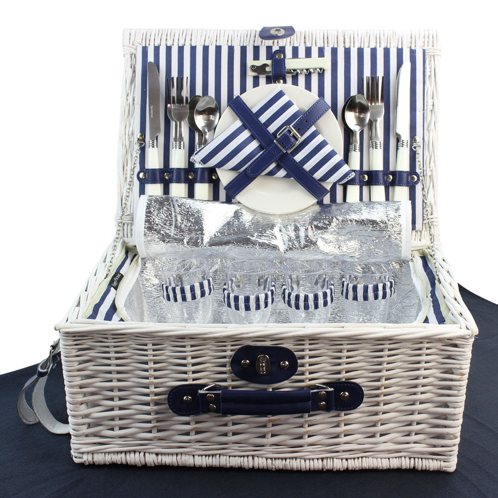 Wicker Picnic Basket Sets for 4 Persons-White