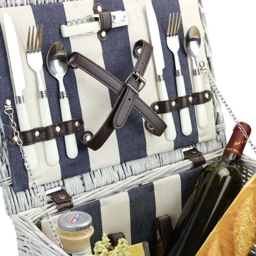 White Picnic Basket Set for 2 Persons
