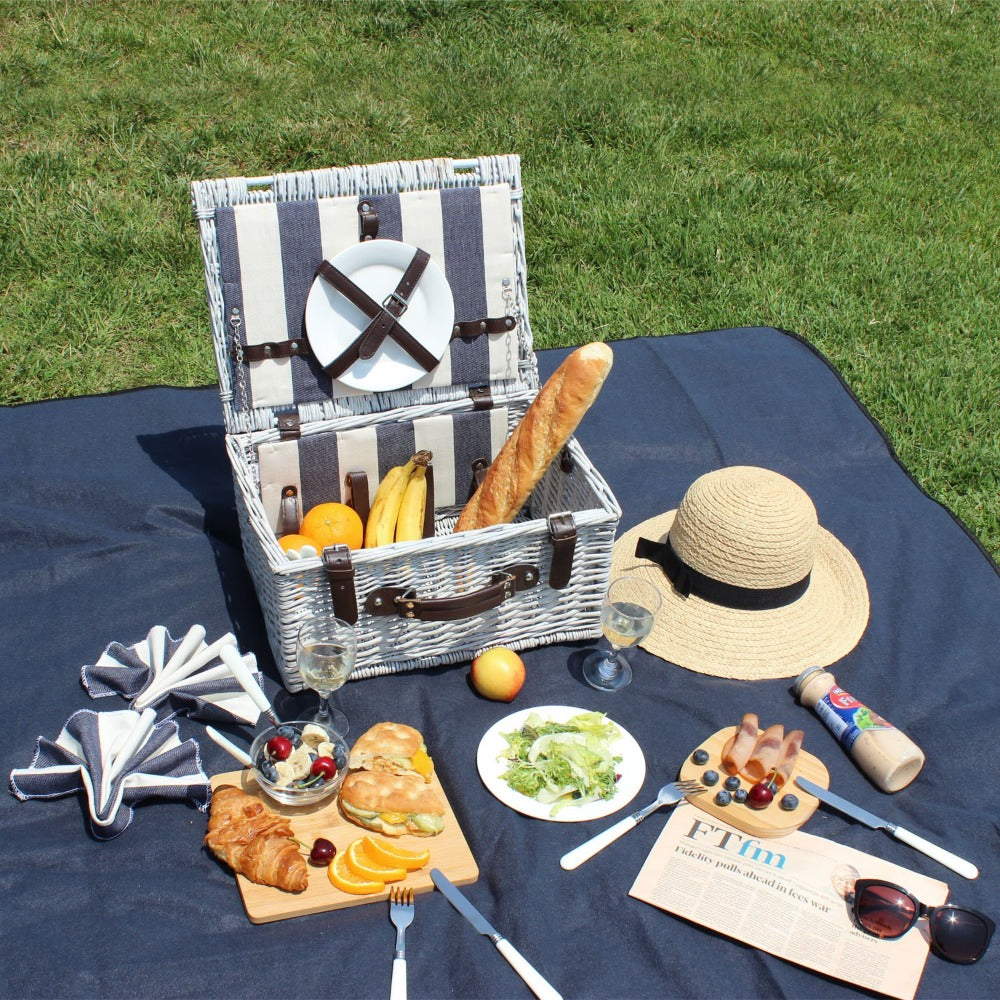White Picnic Basket Set for 2 Persons