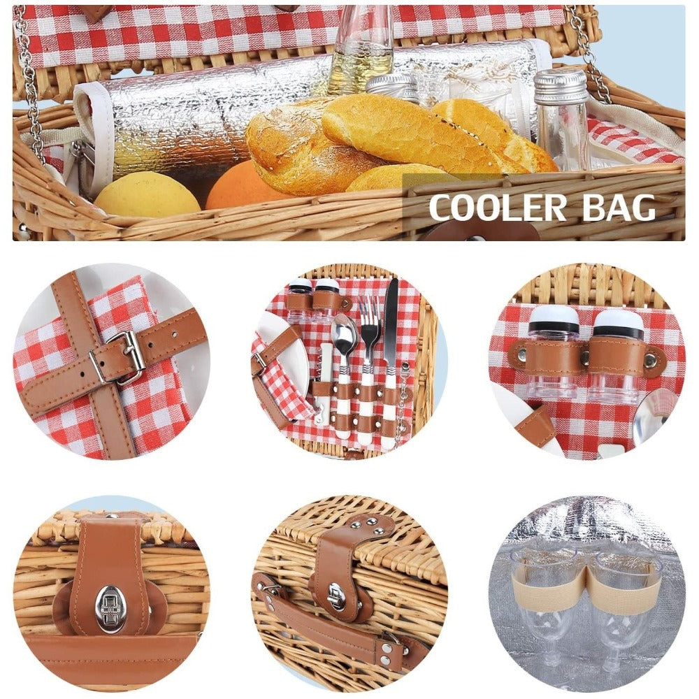 Classical Red Check Picnic Basket For 2