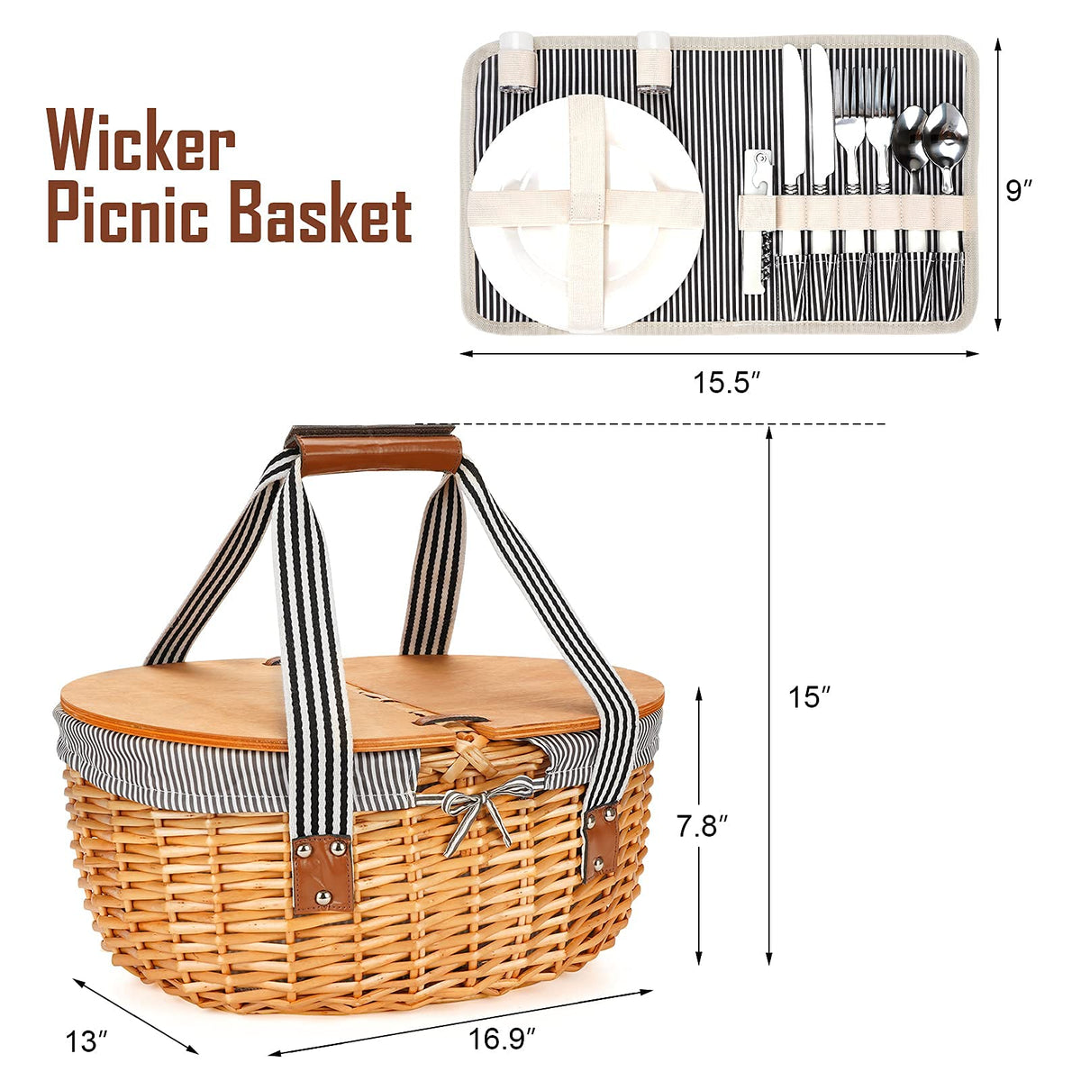 Country Style Wicker Picnic Basket Set for 2